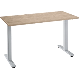 Bureau pour le télétravail Start Off, rectangulaire, pied en T, L 1 300 x P 650 x H 735 mm, finition chêne/aluminium blanc