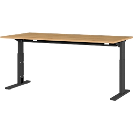 Bureau Profi 2.0, rectangulaire, pied C, L 1600 x P 800 x H 700-810 mm, chêne Grandson/noir