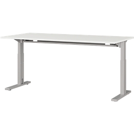 Bureau Profi 2.0, rectangulaire, pied C, L 1600 x P 800 x H 700-810 mm, gris clair/argent