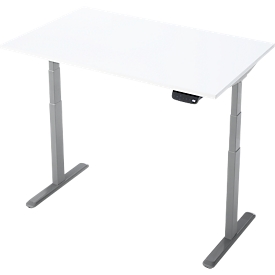 Bureau - rechthoekig - elektrisch in hoogte verstelbaar - T-poot - B 1200 x D 800 x H 620-1280 mm - incl. Memory Master - wit/zilver