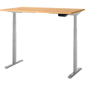 Bureau, rectangulaire, hauteur réglable électriquement, pied en T, L 1200 x P 600 x H 620-1280 mm, incl. Memory Master, décor hêtre/argenté