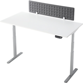 Bureau - rectangulaire - réglage électrique de la hauteur - pied en T - L 1600 x P 800 x H 620-1280mm - y compris Memory Master + cloison de bureau - blanc/argenté