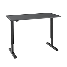 Bureau, réglable en hauteur électriquement, rectangulaire, pied en T, L 1300 x P 650 x H 715-1205 mm, gris graphite/noir 
