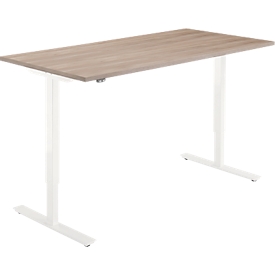Bureau, réglable en hauteur électriquement, rectangulaire, pied en T, L 1600 x P 800 x H 705-1205 mm, chêne/blanc-crème 