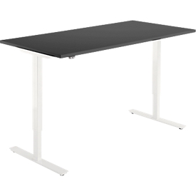 Bureau, réglable en hauteur électriquement, rectangulaire, pied en T, L 1600 x P 800 x H 705-1205 mm, graphite/blanc crème 