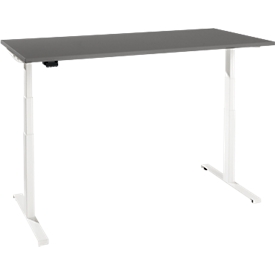 Bureau, réglage électrique de la hauteur, piétement en T, L 1200 x P 800 x H 620-1270 mm, graphite/blanc + interrupteur à mémoire