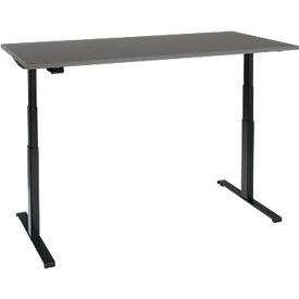 Bureau, réglage électrique de la hauteur, piétement en T, L 1200 x P 800 x H 620-1270 mm, graphite/noir + interrupteur à mémoire