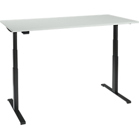 Bureau, réglage électrique de la hauteur, piétement en T, L 1200 x P 800 x H 620-1270 mm, gris clair/noir + interrupteur à mémoire