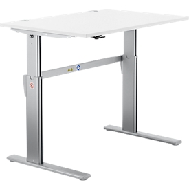 Bureau Standard, hauteur réglable électriquement, rectangulaire, piétement en C, L 1200 x P 800 x H 725-1185 mm, blanc/aluminium blanc RAL 9006