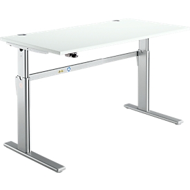 Bureau Standard, hauteur réglable électriquement, rectangulaire, piétement en C, L 1600 x P 800 x H 725-1185 mm, gris clair/aluminium blanc RAL 9006