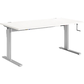 Bureau Standard, rectangulaire, hauteur réglable manuellement par manivelle, piétement en C, L 1200 x P 800 x H 728-1188 mm, blanc/aluminium blanc