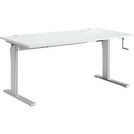 Bureau Standard, rectangulaire, hauteur réglable manuellement par manivelle, piétement en C, L 1200 x P 800 x H 728-1188 mm, gris clair/aluminium blanc