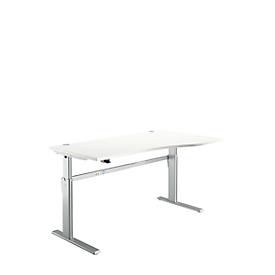 Bureau Standard, réglage électrique de la hauteur, forme libre, approche à droite, pied en C, L 1800 x P 1000/800 x H 725-1185 mm, blanc/alu blanc