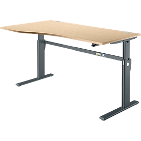 Bureau Standard, réglage électrique de la hauteur, forme libre, approche à gauche, pied en C, L 1800 x P 1000/800 x H 725-1185 mm, blanc/anthracite
