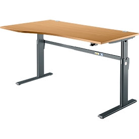 Bureau Standard, réglage électrique de la hauteur, forme libre, approche à gauche, pied en C, L 1800 x P 1000/800 x H 725-1185 mm, décor hêtre/anthracite