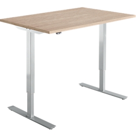 Bureau Start Off - hauteur réglable électriquement - rectangulaire - piétement en T - L 1200 x P 800 x H 755-1255 mm - décor chêne/alu blanc