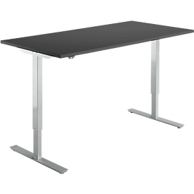Bureau Start Off, hauteur réglable électriquement, rectangulaire, piétement en T, L 1600 x P 800 x H 755-1255 mm, graphite/alu blanc