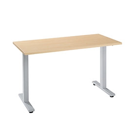 Bureau Start Off Home Office, B 1300 x D 650 x H 735 mm, T-voet, ahorn/blank aluminiumkleurig