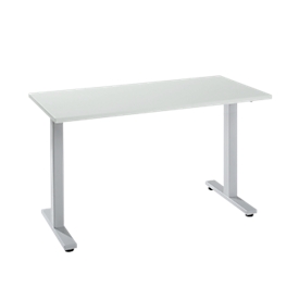 Bureau Start Off Home Office, B 1300 x D 650 x H 735 mm, T-voet, lichtgrijs/blank aluminiumkleurig