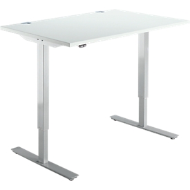 Bureau START OFF - réglable en hauteur électriquement - L 1200 x P 800 x H 705-1205 mm - pied en T alu blanc - gris clair - notre marque Schäfer Shop Select