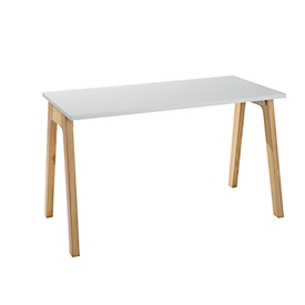 Bureau Start Off Wood, rectangulaire, pied A, L 1300 x P 650 x H 735 mm, gris clair/effet bois