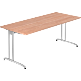 Bureau TARA, pieds en C, rectangulaire, l. 1800 x P 800 x H 720 mm, coloris noyer