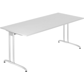 Bureau TARA, pieds en C, rectangulaire, l. 1800 x P 800 x H 720 mm, gris clair