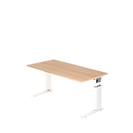 Bureau TARVIS, pieds en C, carré, l. 1600 mm, armature blanche, hauteur ajustable, coloris chêne