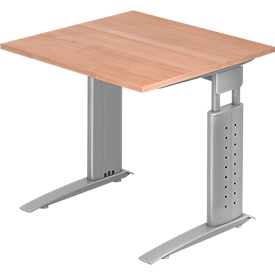 Bureau TARVIS, pieds en C, rectangulaire, l. 800 mm, armature argentée, hauteur ajustable, coloris noyer