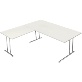 Bureau Toledo, avec table d’extension, hauteur ajustable, pieds en C, l. 2000 x P 1000 mm, blanc