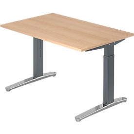 Bureau TOPAS LINE, réglage manuel de la hauteur, l. 1200 mm, chêne/graphite/alu poli