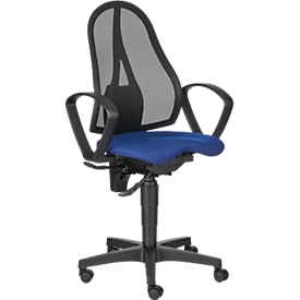 Bureaustoel BALANCE 400 NET - permanent contact - fitness-orthozitting - met armleuningen - zwart en blauw - Schäfer Shop Pure