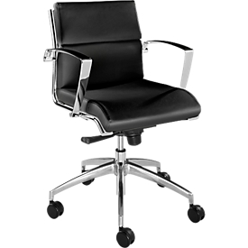 Bureaustoel ORIGAMI, leren bekleding, wipmechanisme, met armleuningen, halfhoge rugleuning, zwart