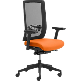 Bureaustoel WIKI, met armleuningen, netrug, kunststof frame, oranje