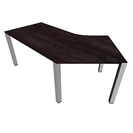 Bureautafel 135° SOLUS PLAY, 4-poot, vrije vorm, aanbouw links, B 2165 x D 800 x H 720-820 mm, moeraseik