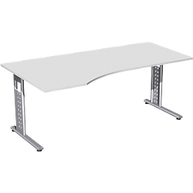 Bureautafel ALICANTE, vrije vorm, aanbouw links, B 1800 x D 1000/800 x H 680-820 mm, lichtgrijs