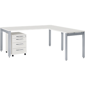 Bureautafel B 1800 x D 800 x H 740 mm - met aanbouwtafel -  verrijdbaar ladenblok -  lichtgrijs - ons merk Schäfer Shop Select