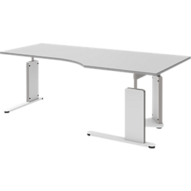 Bureautafel BARI, C-poot, vorm B, vrije vorm, aanbouw links, B 2000 mm, lichtgrijs