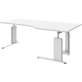 Bureautafel BARI, C-poot, vorm B, vrije vorm, aanbouw links, B 2000 mm, wit