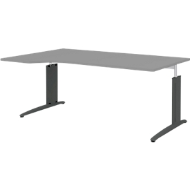 Bureautafel BARI, vrije vorm, aanbouw links, C-poot, B 1800 x D 1000 mm, middengrijs