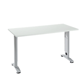 Bureautafel Home Office LOGIN - C-poot - B 1300 x D 650 mm - lichtgrijs/blank aluminium RAL 9006 - ons merk Schäfer Schop Select