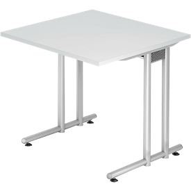 Bureautafel JENA, C-poot, rechthoek, B 800 x D 800 x H 720 mm, onderstel aluminium zilver, lichtgrijs