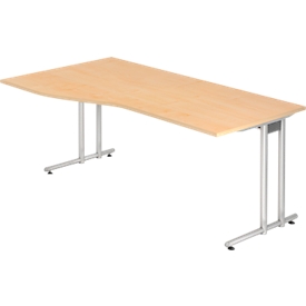 Bureautafel JENA, C-poot, vrije vorm, B 1800 x D 1000 x H 720 mm, esdoornpatroon