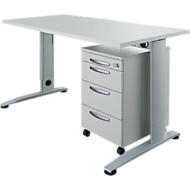 Bureautafel LOGIN - C-poot - B 1600 x D 800 x H 660-820 mm + 1 ladeblok - lichtgrijs - ons merk Schäfer Shop Select 