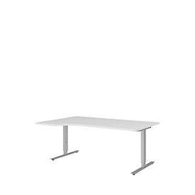 Bureautafel met aanbouw BARI, T-poot, aanbouw links, B 1800 x D 1000/800 x H 680-820 mm, wit/aluminium