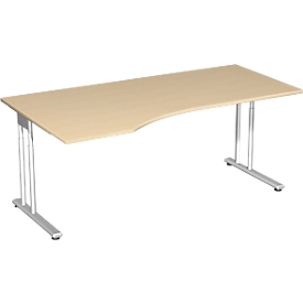 Bureautafel met aanbouw PALENQUE, C-poot, vrije vorm, links, B 1800 x D 1000/800 x H 680-820 mm, esdoornpatroon