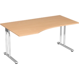 Bureautafel met aanbouw PALENQUE, C-poot, vrije vorm, links, B 1800 x D 1000/800 x H 720 mm, beukenpatroon