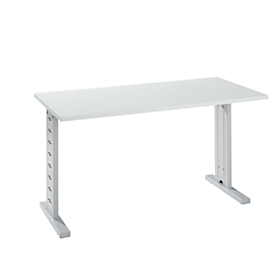 Bureautafel MOXXO IQ, rechthoekig, C-poot, B 1300 x D 650 x H 735 mm, alu lichtgrijs/wit RAL 9006 