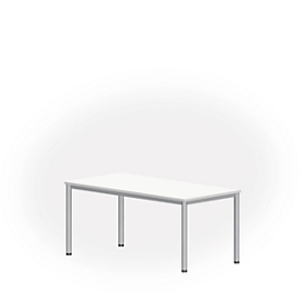 Bureautafel NEVADA, 4-poot, rechthoek, ronde buis, B 1600 x D 800 x H 740 mm, wit/aluminum zilver 
