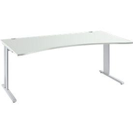 Bureautafel Planova Basic, met cockpitblad, C-poot, B 1800 mm, D 800/1000 mm, lichtgrijs/blank aluminium 